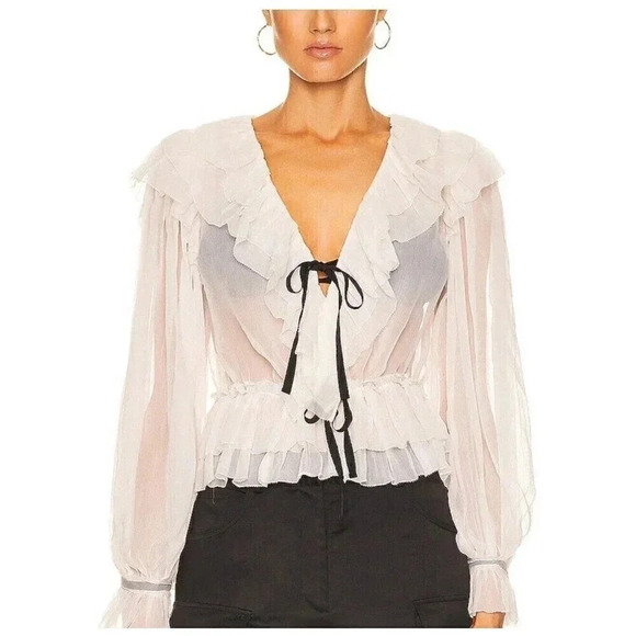 Ulla Johnson Vivian Blouse Pearl Size 8 100% Silk NWT - Picture 2 of 15